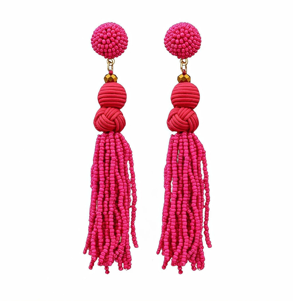Gold Clip On Knotted Multi Tassel Earrings Seed Bead Design Seedbead Clipon 5 Colors