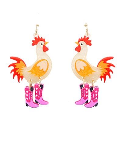 Clip On Chicken Earrings Acrylic Western Boots Clipon Hook Designs