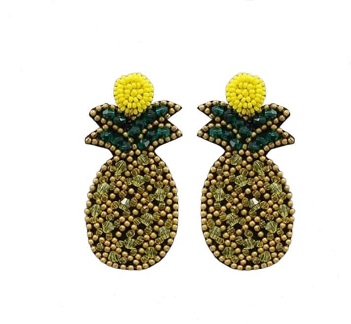 Pineapple Seed Beaded Earrings Clip On Post Lightweight  Designs Jeweled Glass Embellished