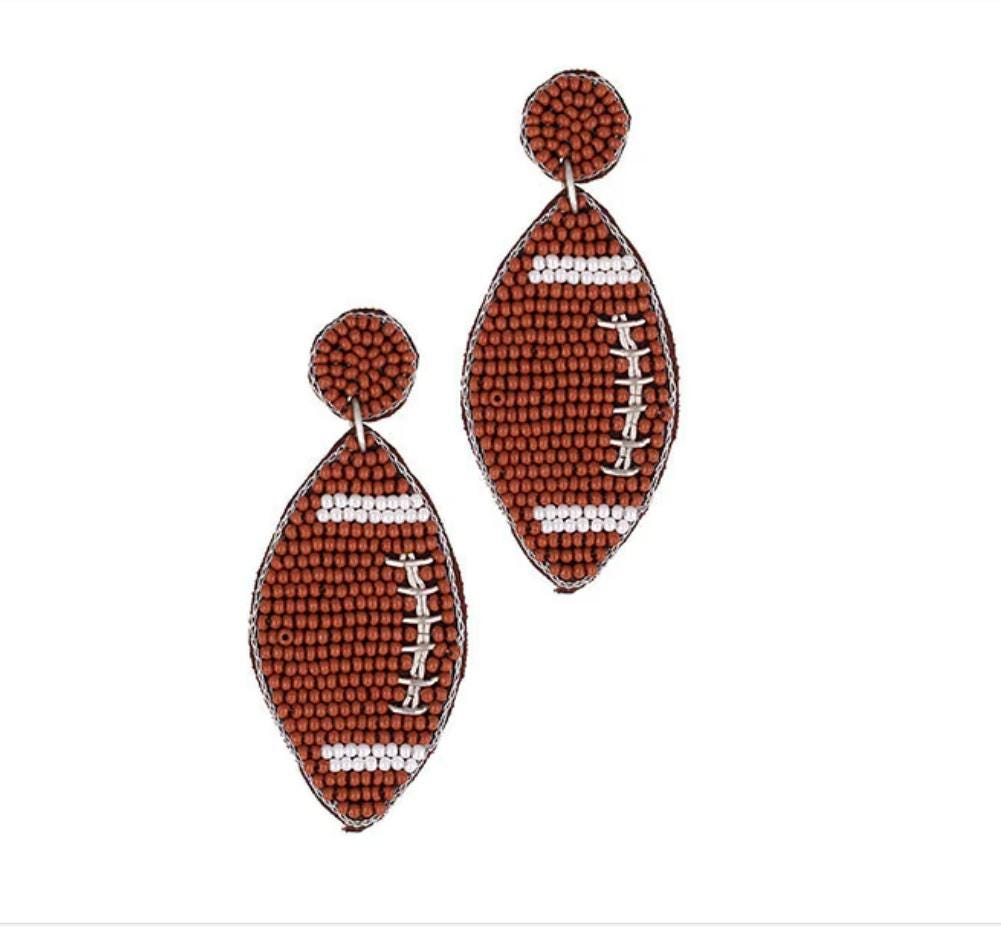 Football Seed Beaded Clip On Earrings Lightweight Clipon Post Seedbead Design