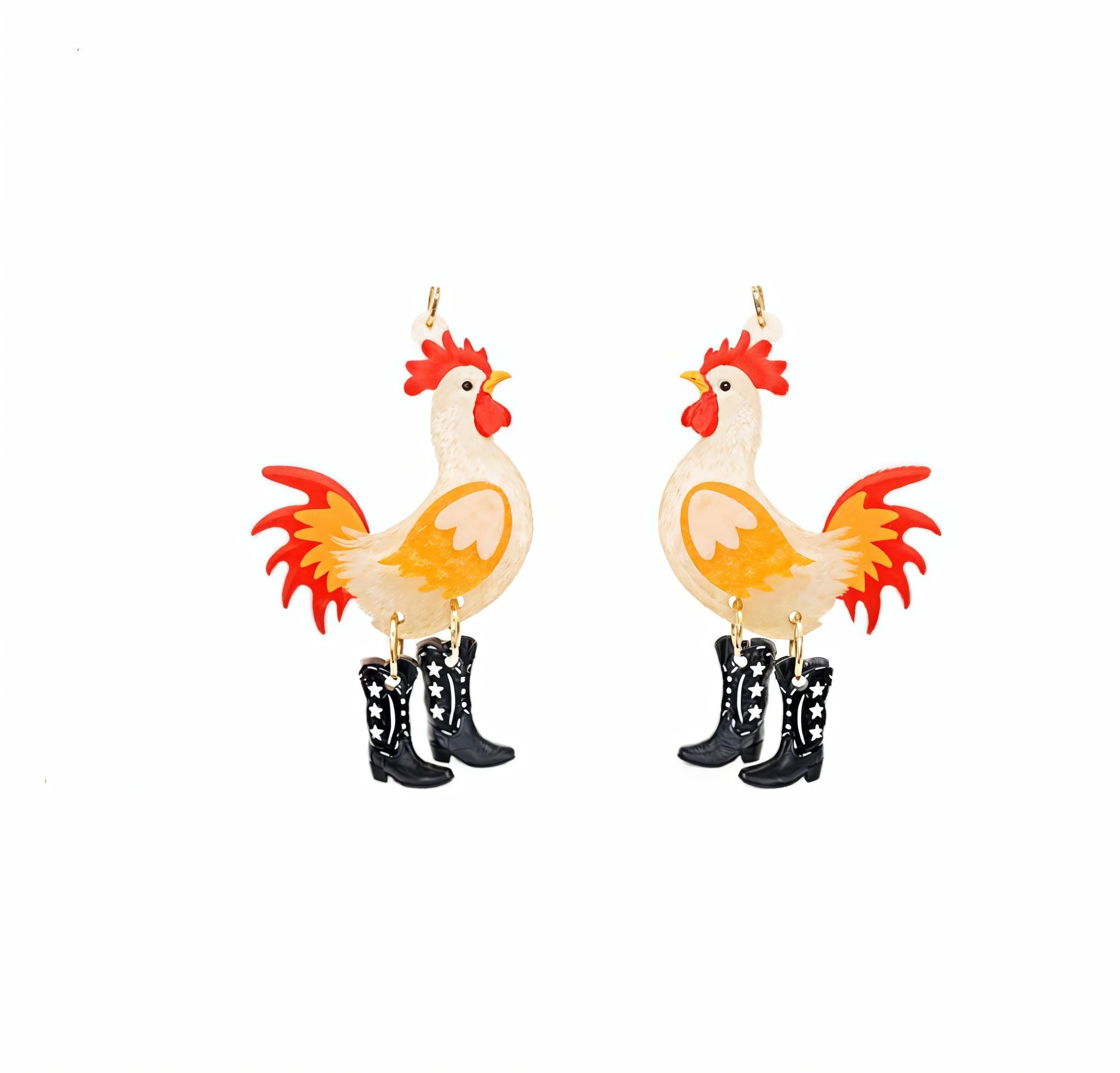 Clip On Chicken Earrings Acrylic Western Boots Clipon Hook Designs