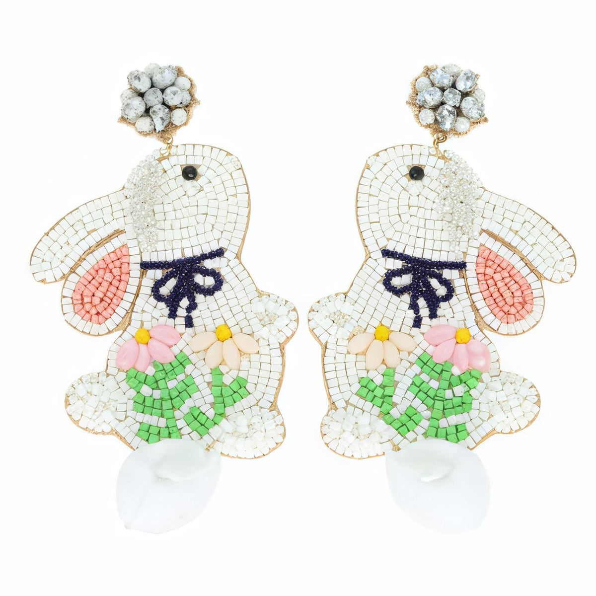 Clip On Easter Bunny Seed Beaded Earrings Seedbead Clipon Post Designs Pink