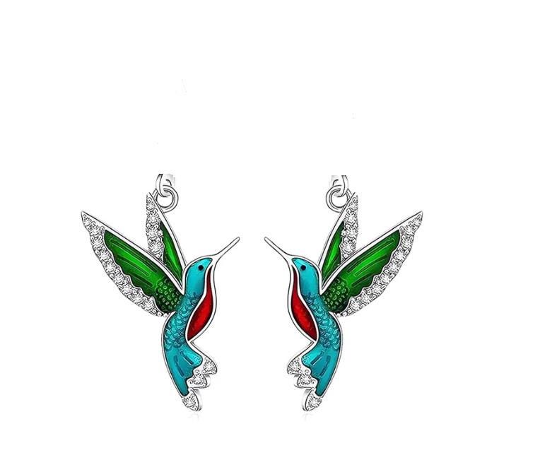 Clip On Hummingbird Earrings 3D Epoxy Clipon Hook Designs .5 Inch Tiny Bird