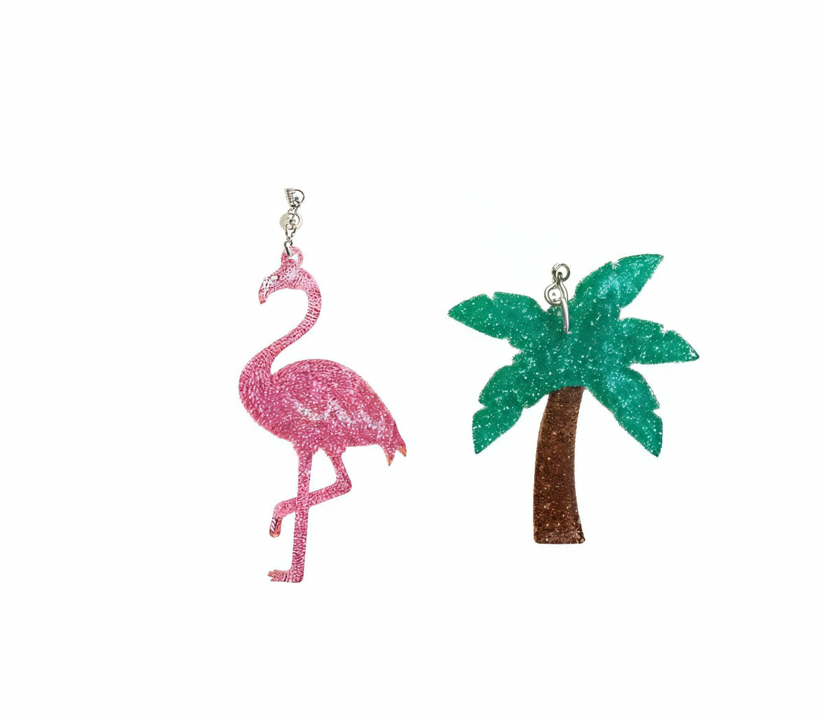 Clip On Flamingo Palm Tree Earrings Asymmetrical Collection Clipon Hook Designs