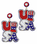 Patriotic USA Seedbead Clipon Earrings American Flag Clip Post Seed Beaded Designs