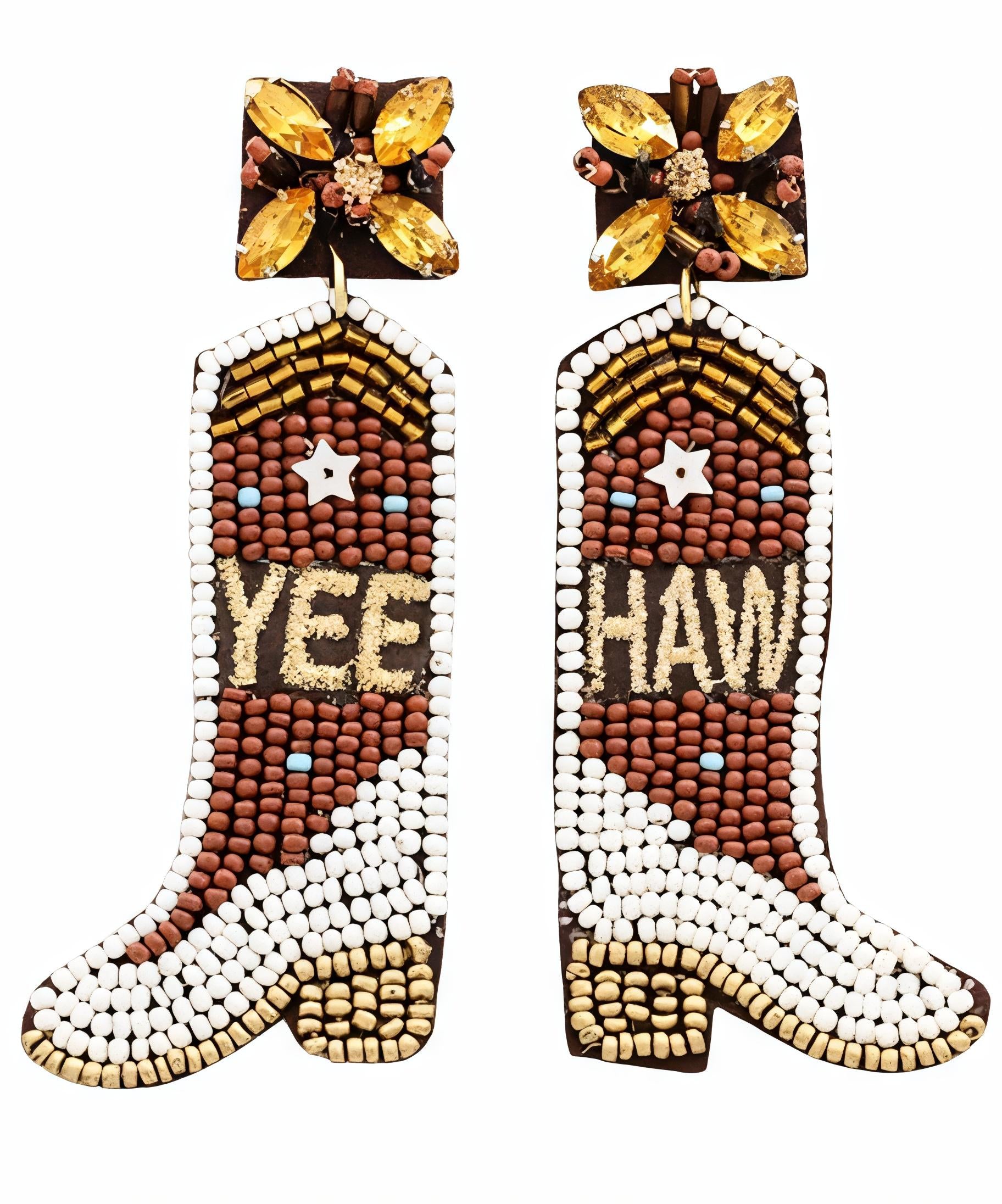Seed Bead Cowboy Boot Clip-on Earrings: Yee Haw Western Style