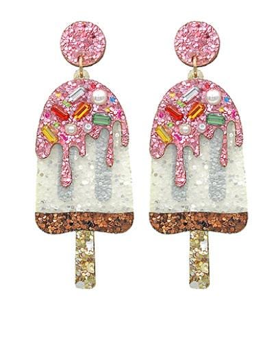 Clip On Popsicle Earrings Glitter Resin Clipon Post Design