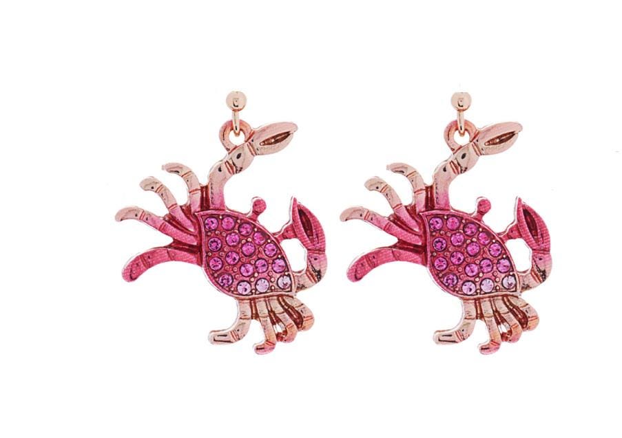 Clip On Crab Earrings Lightweight Design Crystal Embellished Epoxy Sealife Small 2 Colors