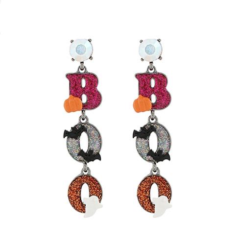 Clip On BOO Earrings Fall Glitter Metal Halloween Clipon Post Designs