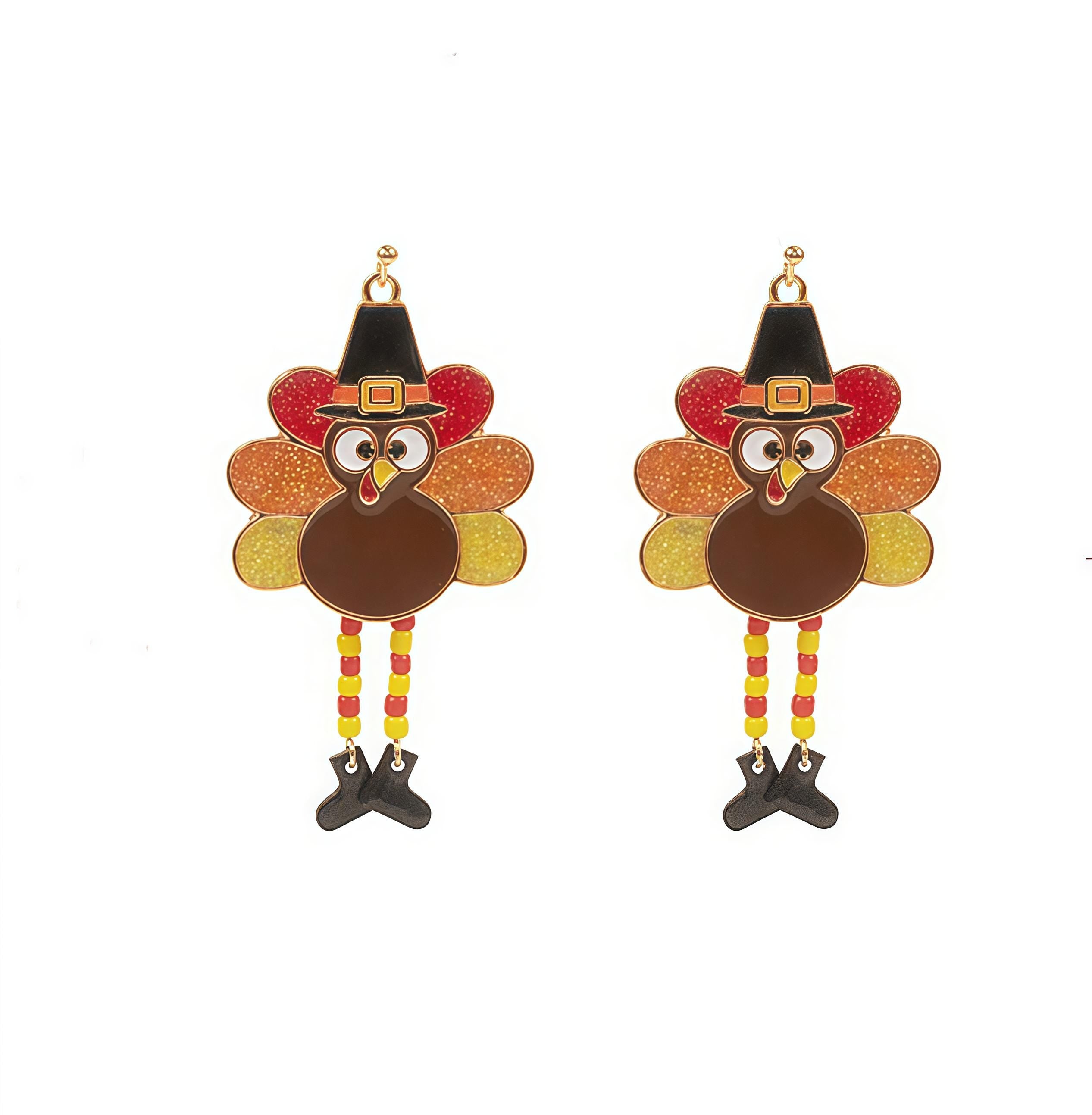 Clipon Thanksgiving Turkey Earrings Painted Acrylic Clip On Post Designs Fall Gobble