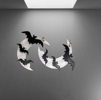 Clip On Moon Bat Earrings Fall Glow in the Dark Acrylic Clipon Hook Designs Halloween