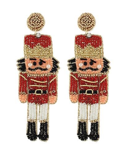Clipon Seed Bead Nutcracker Earrings Winter Christmas Seedbead Clip on Post Designs 2 Colors