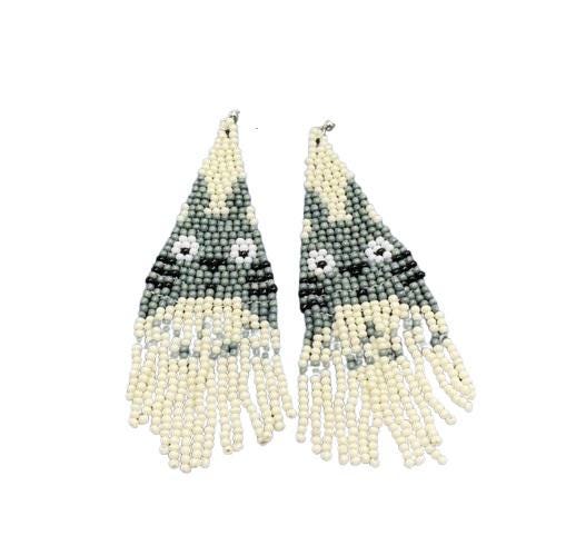 Totoro Seed Beaded Clip On Earrings Tassel Fringe Clipon Hook Seedbead Designs Anime