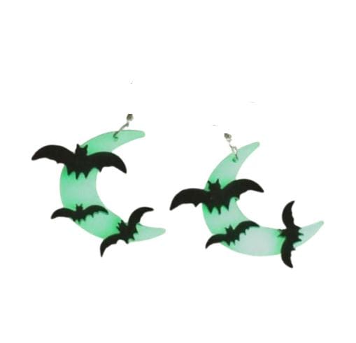 Clip On Moon Bat Earrings Fall Glow in the Dark Acrylic Clipon Hook Designs Halloween
