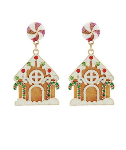 Christmas Earrings Ginger Bread House Clip On Acrylic Clipon Post Designs Gingerbread