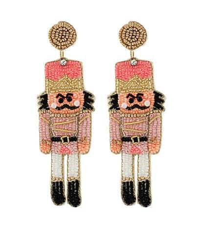 Clipon Seed Bead Nutcracker Earrings Winter Christmas Seedbead Clip on Post Designs 2 Colors