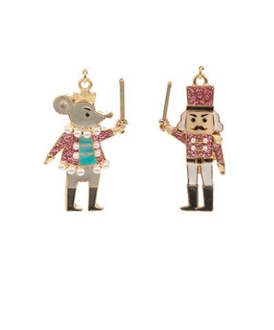 Clipon Glitter Nutcracker Earrings Winter Christmas Enamel Clip on Hook Designs 2 Colors