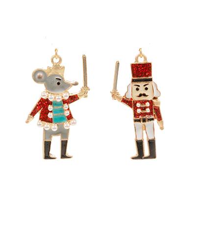 Clipon Glitter Nutcracker Earrings Winter Christmas Enamel Clip on Hook Designs 2 Colors