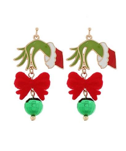 Clipon Grinch Bulb Christmas Tree Earrings Winter Bow Clip on Hook Designs