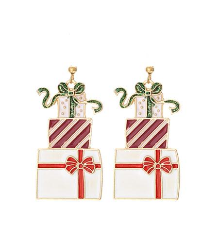 Christmas Earrings Gift Stack Clip On Enamel Clipon Hook Designs