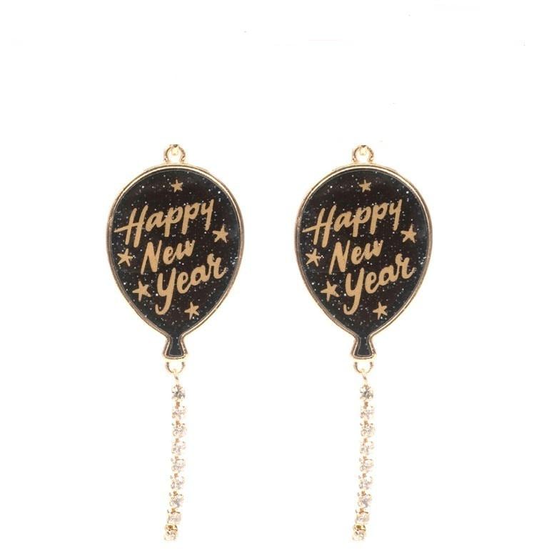 New Years Balloons Glitter Clipon Earrings Clip on Post Styles Gold