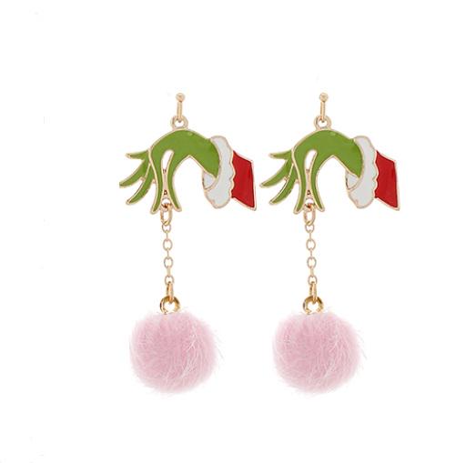 Clipon Grinch Pom Christmas Tree Earrings Winter Bow Clip on Hook Designs