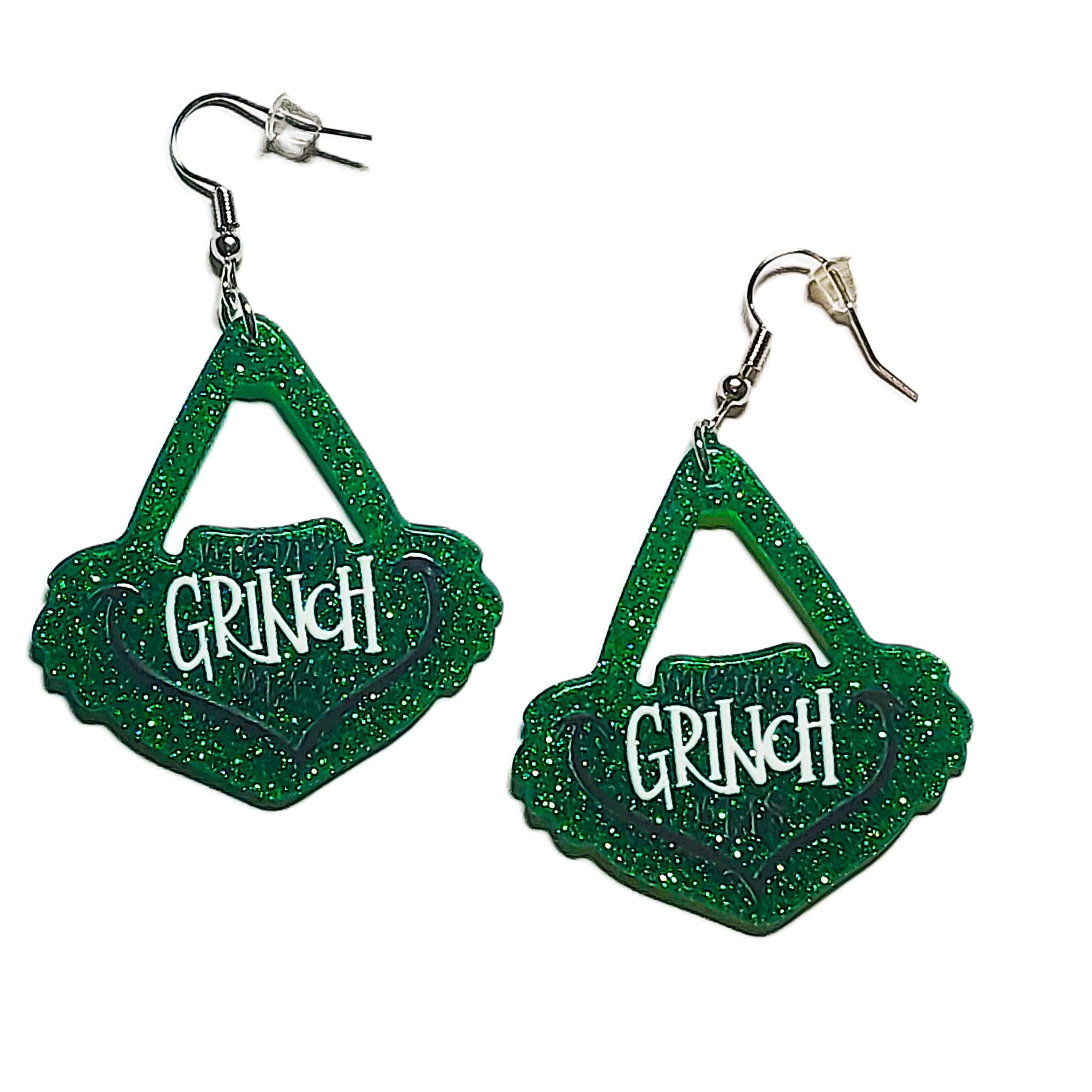 Clipon Grinch Christmas Earrings Sparkle Resin Clip on Hook Designs