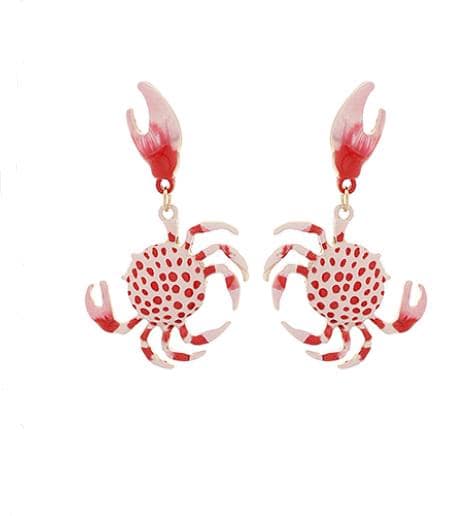 Clip On Crab Earrings Crystal Epoxy Metal Clipon Post Sealife Medium