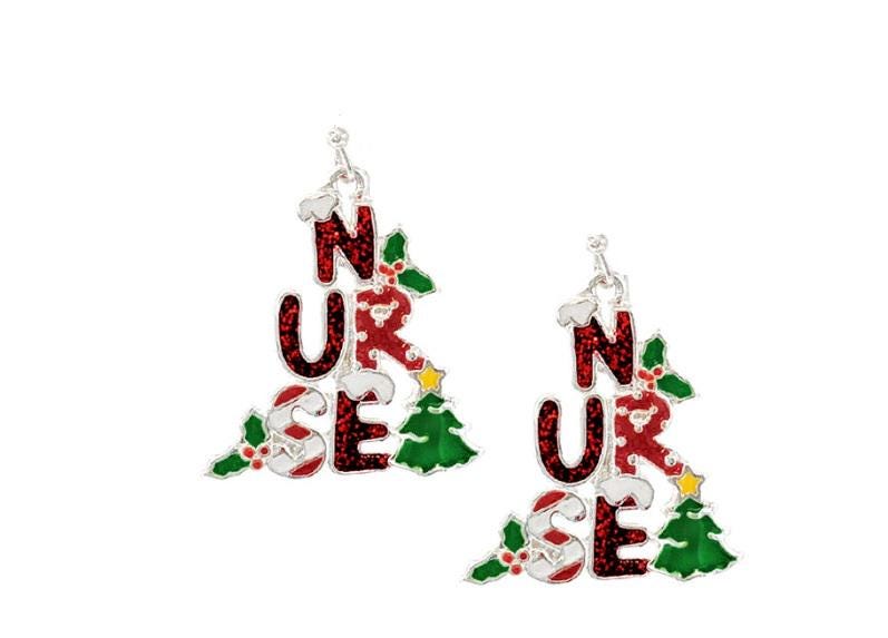 Clip On Nurse Christmas Earrings Clipon Hook Epoxy Designs Medical Theme