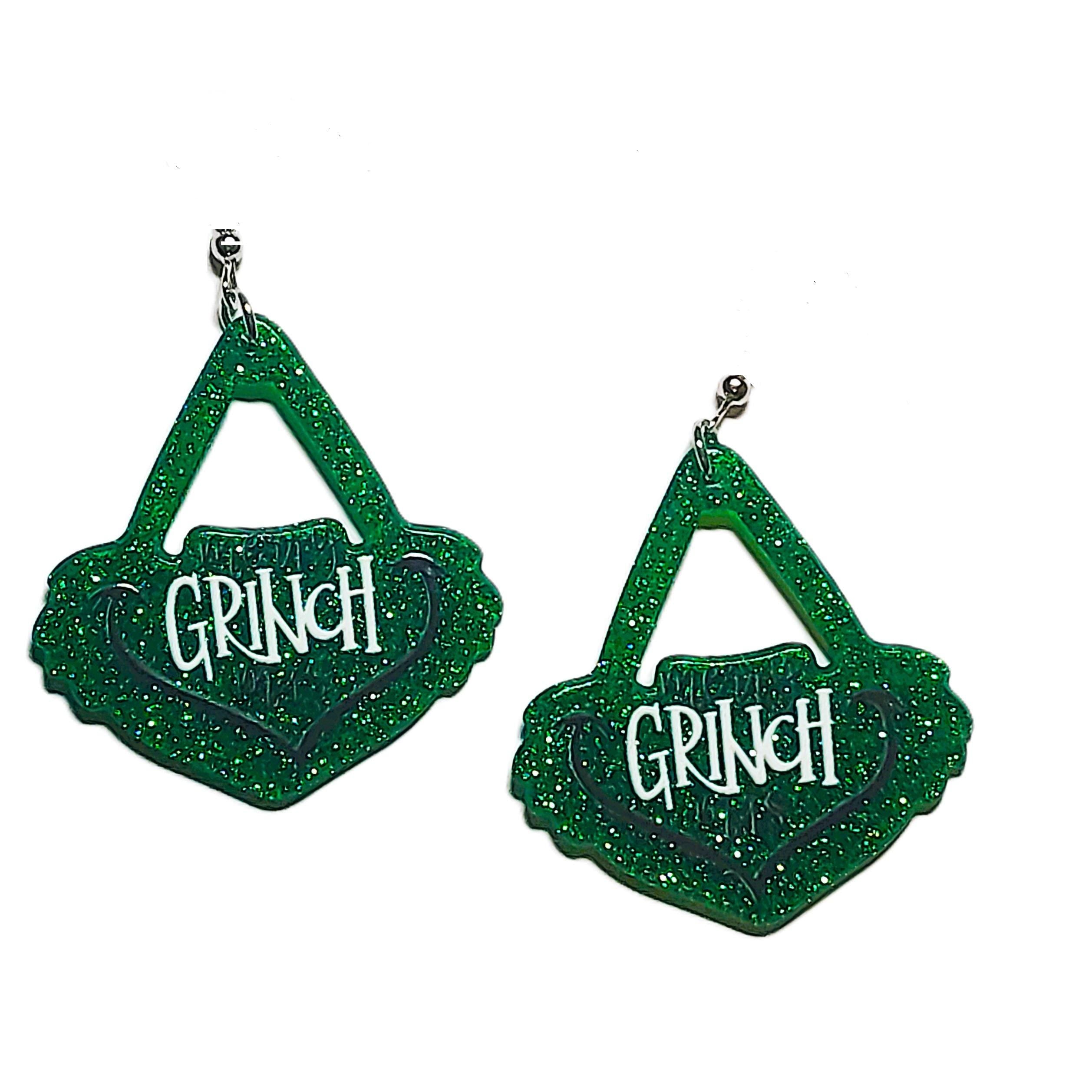 Clipon Grinch Christmas Earrings Sparkle Resin Clip on Hook Designs