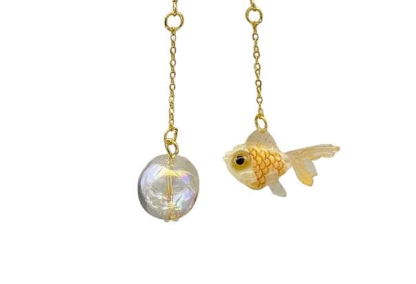 Clip On Goldfish Earrings Asymmetrical Collection Fish Bubble Clipon Hook Designs