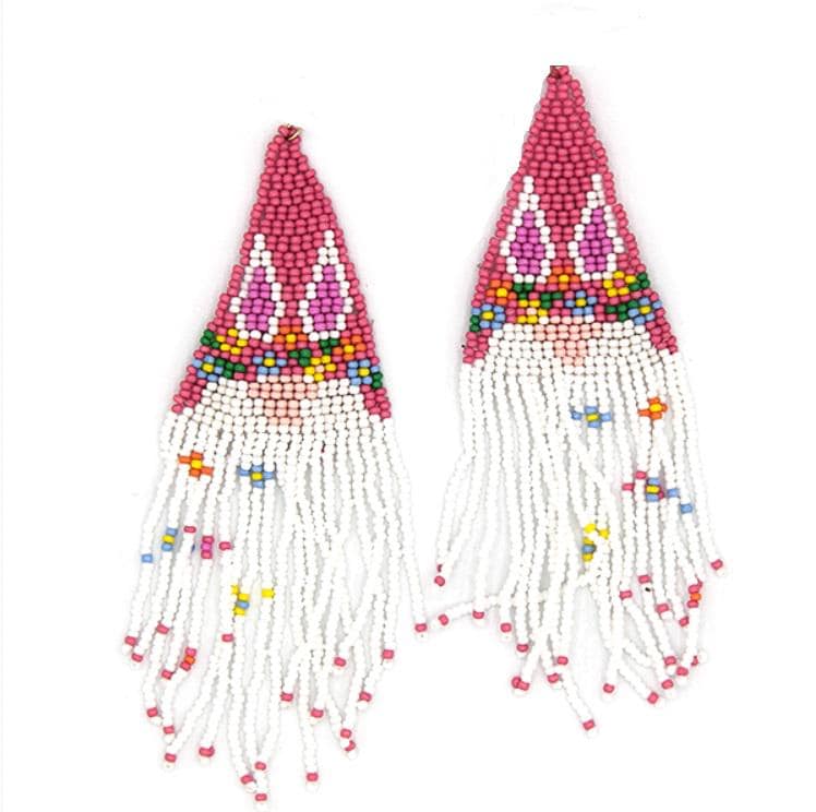 Clip On Easter Seed Beaded Earrings Seedbead Bunny Ears Tassel Clipon Hook Designs