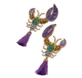 Clip On Gem Mardi Gras Crawfish Earrings Purple Tassel Lobster Clipon Post Designs