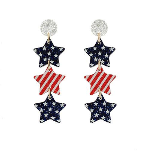 Patriotic USA Glitter Clipon Earrings American Flag Stars Clip Post Designs