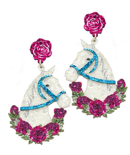 Clip On Kentucky Derby Earrings Glitter Clipon Post Designs Rose Horseshoe