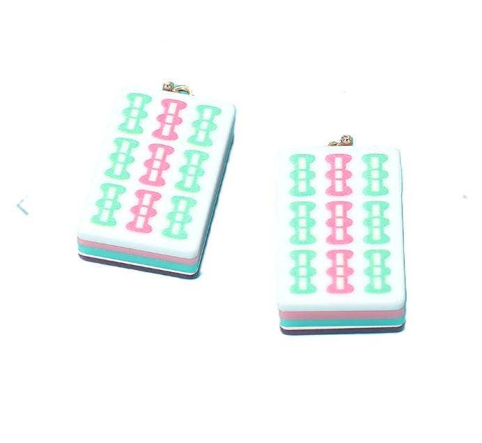 Clip On Mahjong Tile Earrings Acrylic Clipon Hook Designs 6 Print Styles