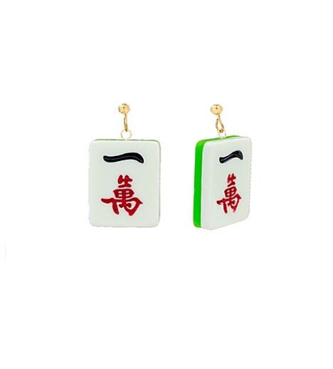 Clip On Mahjong Tile Earrings Acrylic Clipon Hook Designs 5 Print Styles