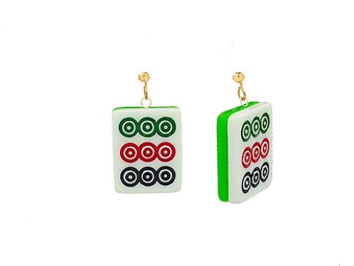 Clip On Mahjong Tile Earrings Acrylic Clipon Hook Designs 5 Print Styles