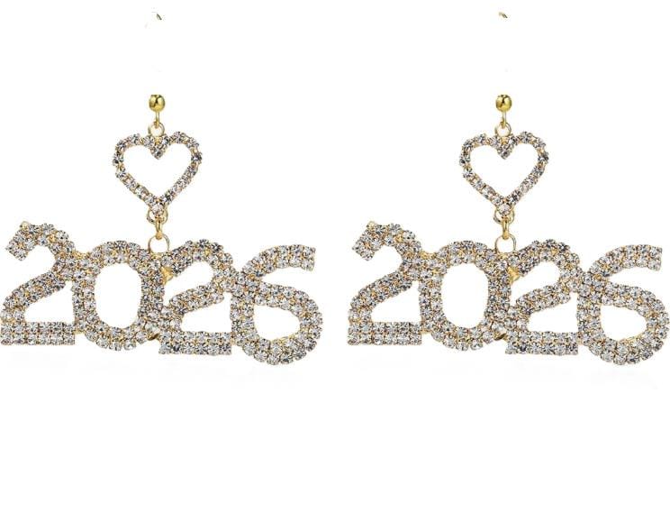 Clip On 2026 Earrings Graduation New Year Gold Pave Crystal Clipon Hook Designs