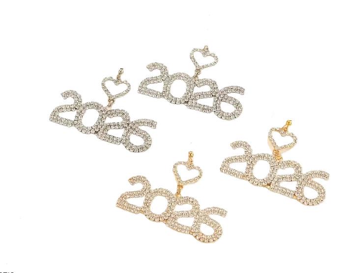 Clip On 2026 Earrings Graduation New Year Gold Pave Crystal Clipon Hook Designs