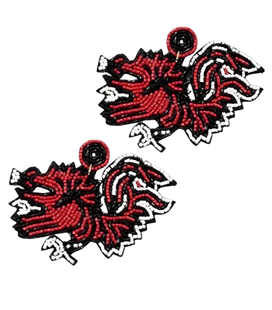 Clip On Gamecock Earrings Seed Beaded Rooster Clipon Post Designs