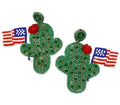 Clip On Patriotic Cactus Seedbead Earrings Seed Bead US Flag Clipon Post Designs