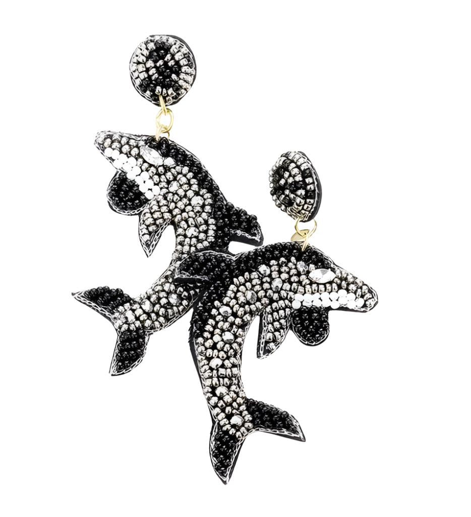 Clip On Shark Seed Beaded Earrings Clipon Post Seedbead Bead Designs