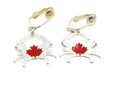 Clip On Silver Crab Earrings Lightweight Design Crystal Embellished Canada Maple Leaf Sealife Small