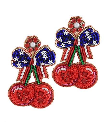 Clipon Cherry Seedbead Earrings Patriotic American Flag Clip Post Seed Beaded Designs