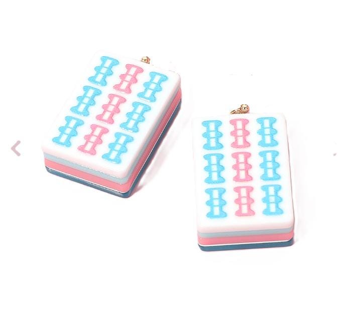 Clip On Mahjong Tile Earrings Acrylic Clipon Hook Designs 6 Print Styles