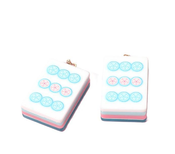 Clip On Mahjong Tile Earrings Acrylic Clipon Hook Designs 6 Print Styles