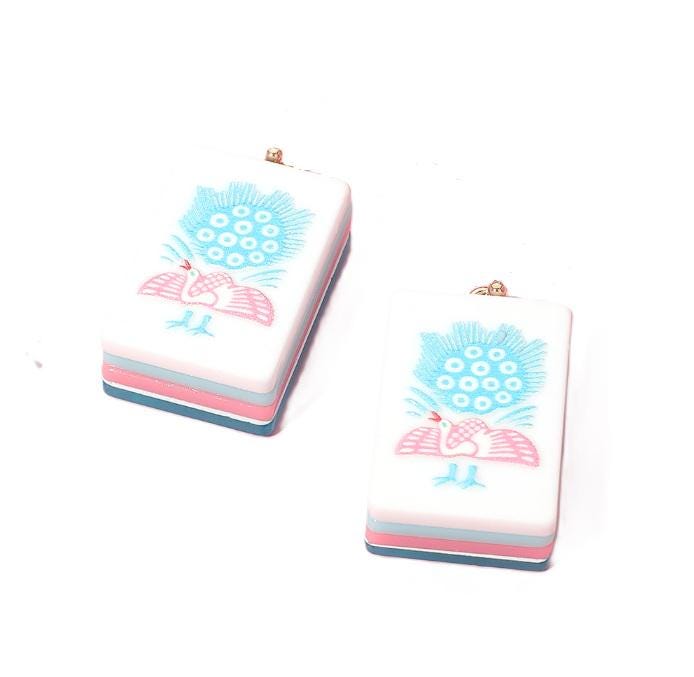Clip On Mahjong Tile Earrings Acrylic Clipon Hook Designs 6 Print Styles
