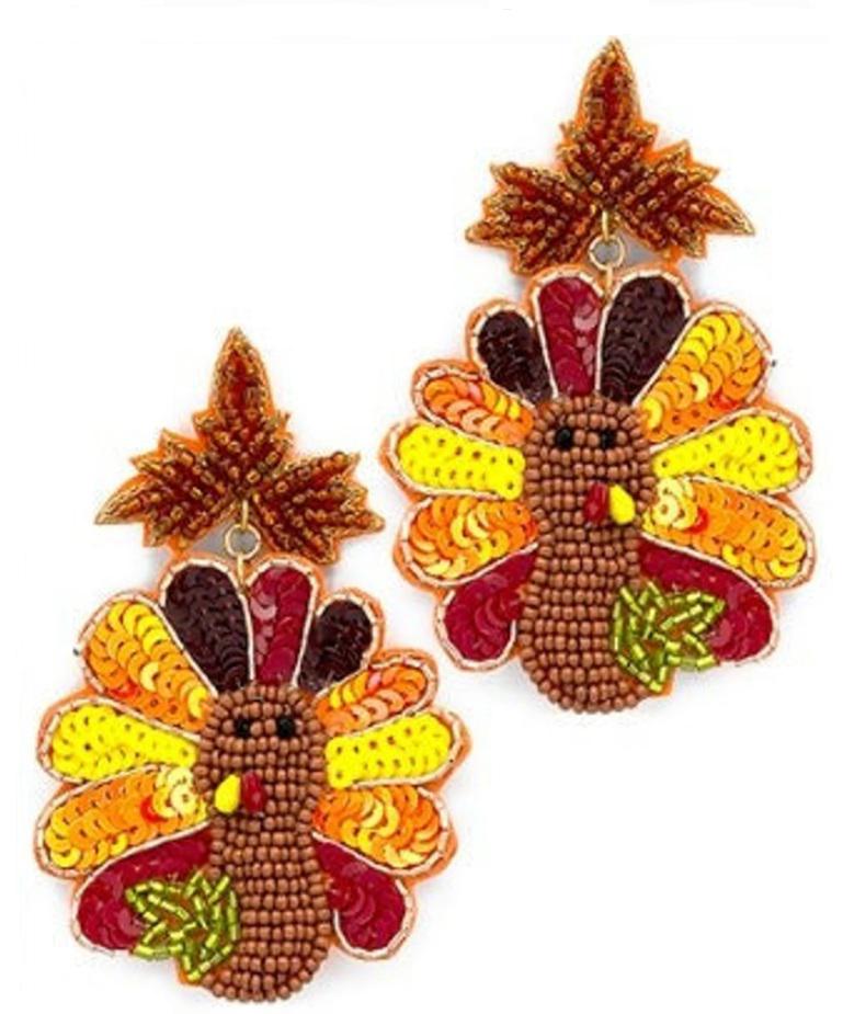Clipon Thanksgiving Turkey Seedbead Earrings Clip On Post Designs Seed Beaded Fall Leaf