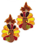 Clipon Thanksgiving Turkey Seedbead Earrings Clip On Post Designs Seed Beaded Fall Leaf